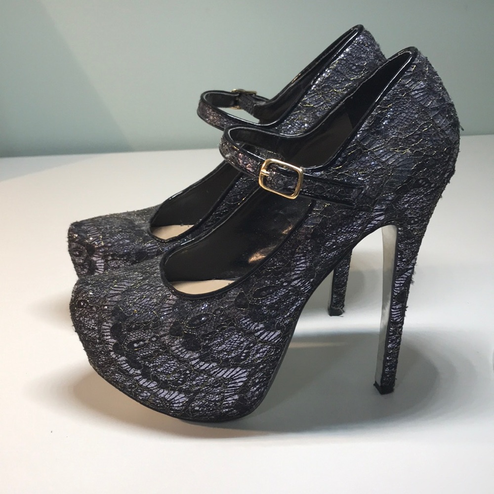Very high heels. H by Halston. Mary Jane style.
